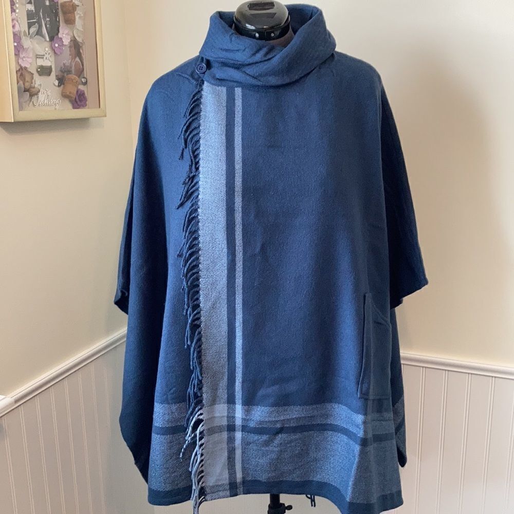 ECHO Fringe Wrap Shawl Blue OS NWT
